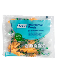 Labai minkšti oranžiniai tarpdančių šepetėliai Tepe su dangteliu 0.45 mm, ISO 1, 25 vnt.