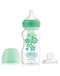 DR.BROWN'S laia kaelaga plastist üleminekupudel OPTIONS+, 270 ml + silikoonist jooginokk
