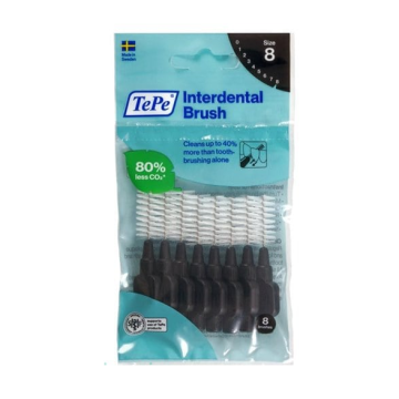 Juodi tarpdančių šepetėliai TePe 1.5 mm, 8 vnt