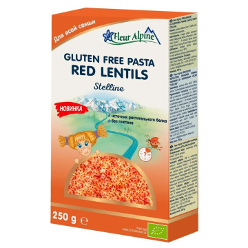 FLEUR ALPINE Makaronai iš raudonųjų lęšių miltų be gliuteno „Stellini“, 250g