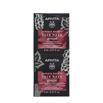 APIVITA EXPRESS BEAUTY kaukė veido, su vynuogėmis, stangrinamoji 2 x 8ml