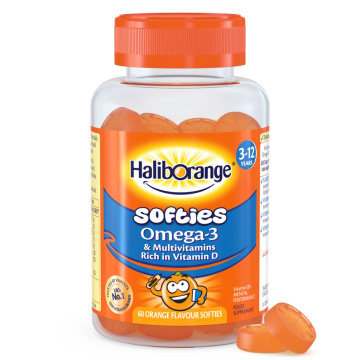 HALIBORANGE guminukai OMEGA-3 & MULTIVITAMIN, apelsinų skonio, 3–12 m., 60 guminukų