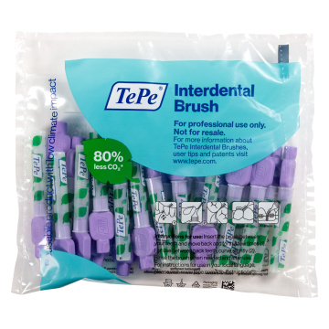 Tarpdančių šepetėliai TePe 1.1mm, ISO 6, violetiniai, 25 vnt su dangteliu