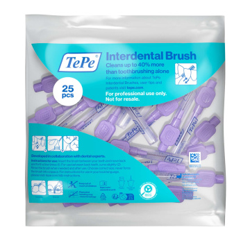 TePe Labai minkšti violetiniai tarpdančių šepetėliai, 1.1mm, ISO 6, su dangteliu, 25 vnt.