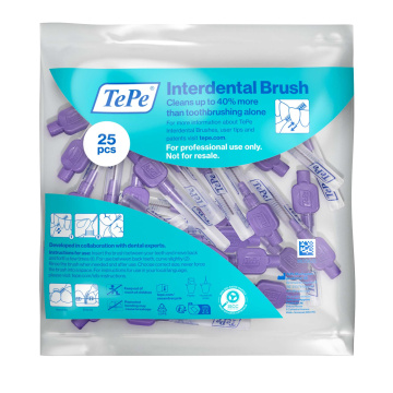 TePe, Tarpdančių šepetėliai, 1.1mm, ISO 6, violetiniai, 25 vnt su dangteliu