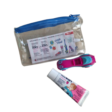 Dantų šepetėlis-mašina ir vaikiška KIN dantų pasta (0-6 m.) 25ml