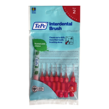 Raudoni tarpdančių šepetėliai TePe 0.5mm, ISO 2, 8 vnt