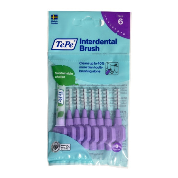 Violetiniai tarpdančių šepetėliai TePe 1.1mm, ISO 6, 8 vnt