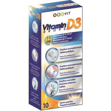 ABC Vit vitaminas D-3 lašiukai su lašintuvu, 10 ml