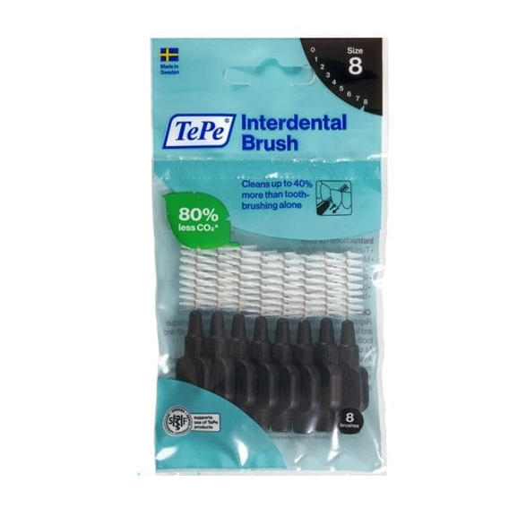 Juodi tarpdančių šepetėliai TePe 1.5 mm, 8 vnt