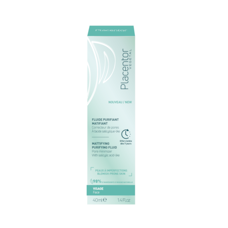 PLACENTOR valomasis, matinį efektą suteikiantis fluidas mišriai, riebiai odai 40ml