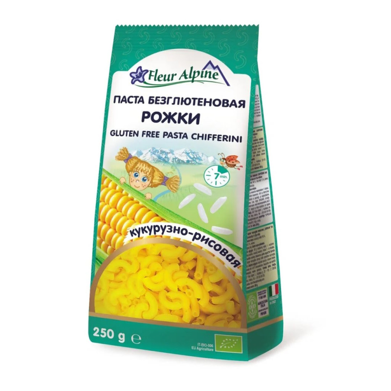 FLEUR ALPINE Bezglutenowy makaron z mąki kukurydzianej i ryżowej „Chifferini”, 250g