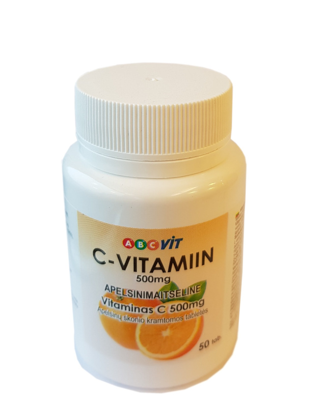 Vitaminas C 500mg tab. N50 (ABC Vit), apelsinų skonio