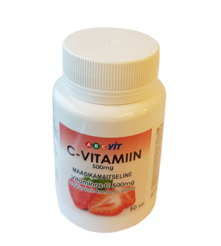 Vitaminas C 500mg tab. N50 (ABC Vit), braškių skonio