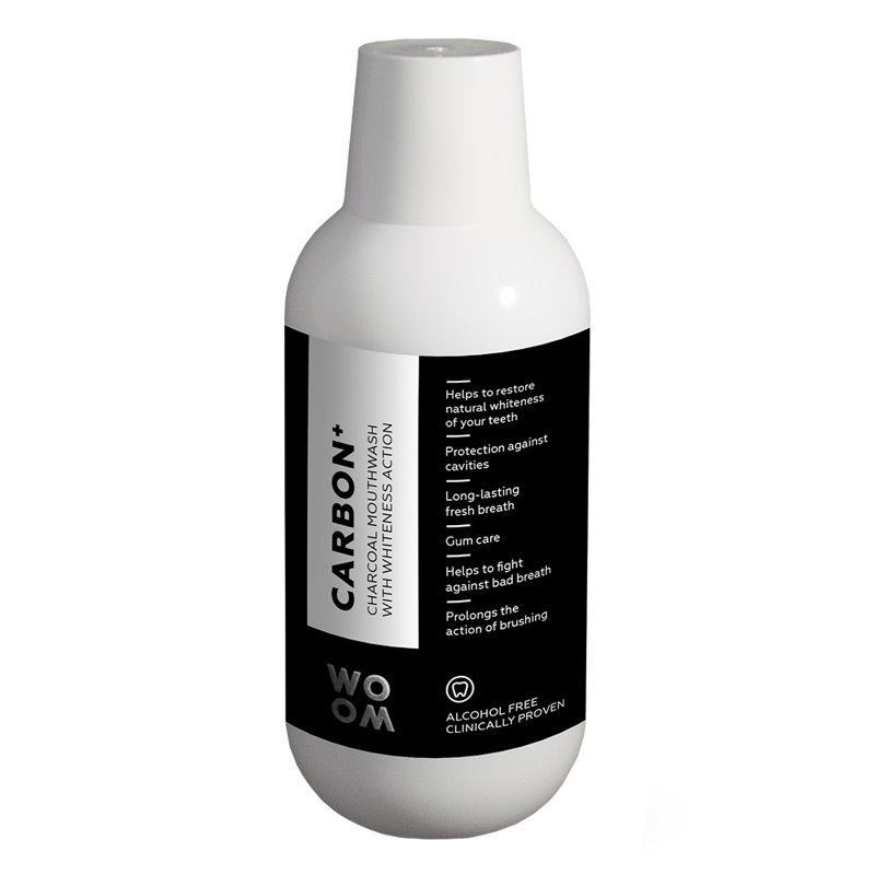 WOOM balinamasis burnos skalavimo skystis su aktyvuota anglimi CARBON +, 500 ml
