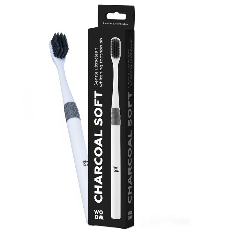 WOOM minkštas dantų šepetėlis su aktyvuota anglimi CHARCOAL SOFT, 1 vnt.