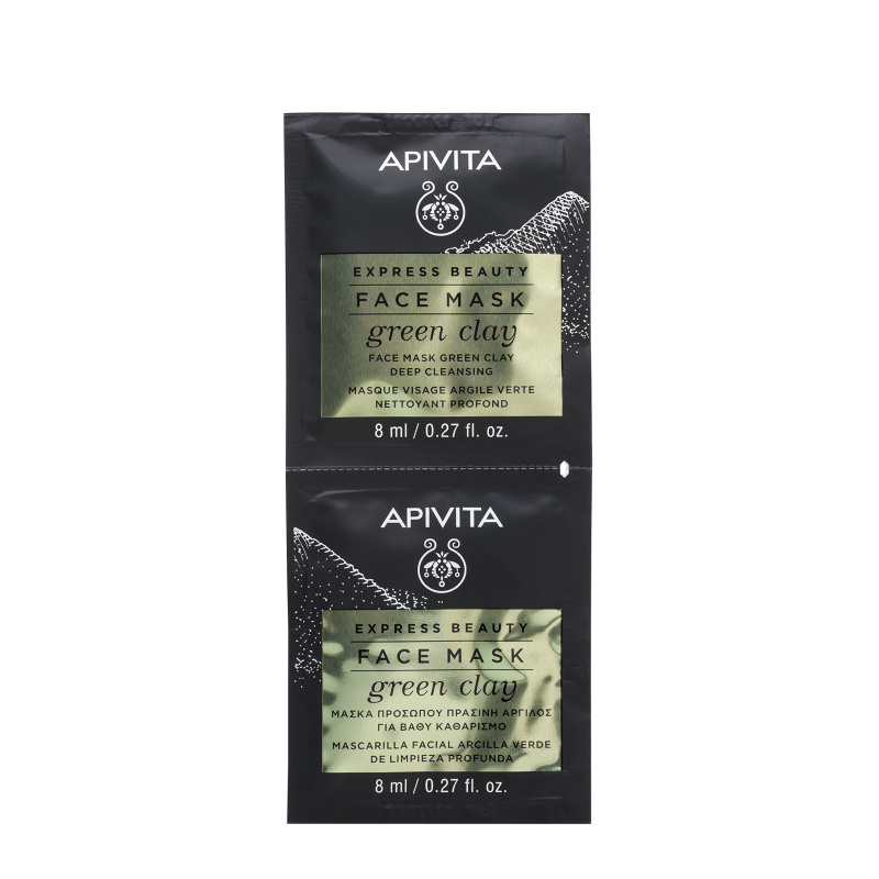 APIVITA EXPRESS BEAUTY kaukė veido, su žaliuoju moliu, valomoji 2 x 8ml