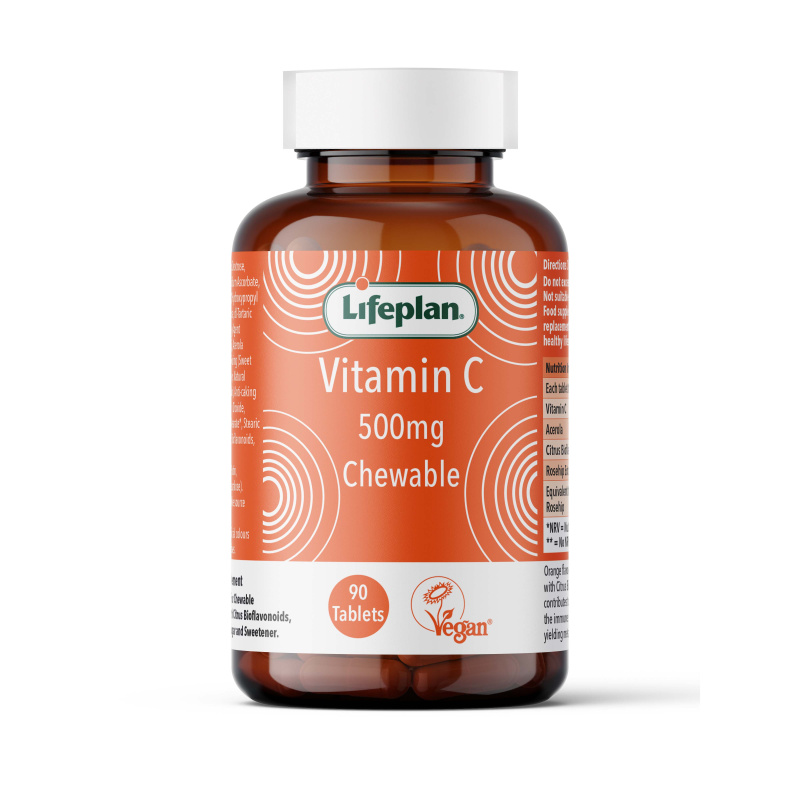 Vitamino C kramtomosios tabletės Lifeplan 500mg, 90 tablečių