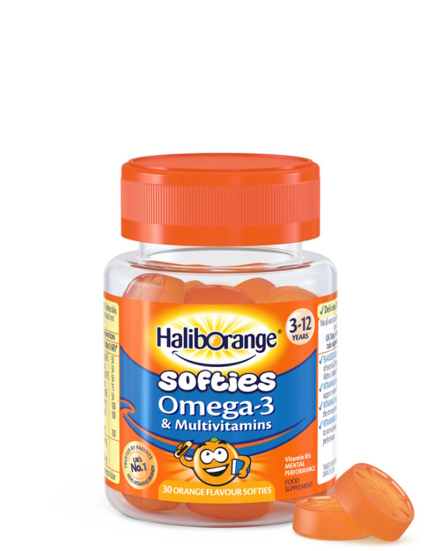 HALIBORANGE guminukai OMEGA-3 apelsinų skonio, 3–12 m., 30 guminukų