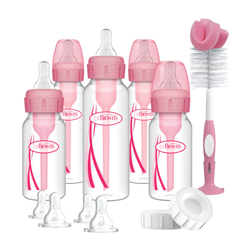 DR.BROWN'S rinkinys naujagimiams siauro kaklelio, plastikinių buteliukų Options+, rožinis