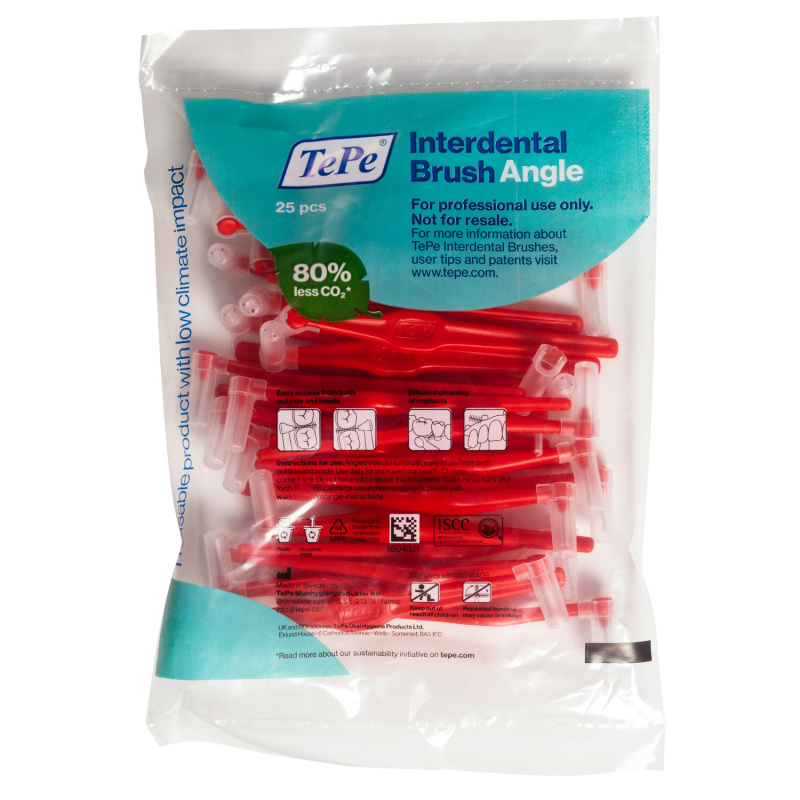 Tarpdančių šepetėliai TePe Angle 0.5mm raudoni N25 su dangteliu