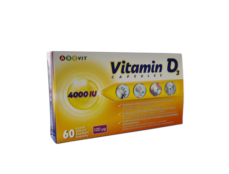 Vitaminas D3 100 μg (4000 TV) kapsulės ABC Vit, N60