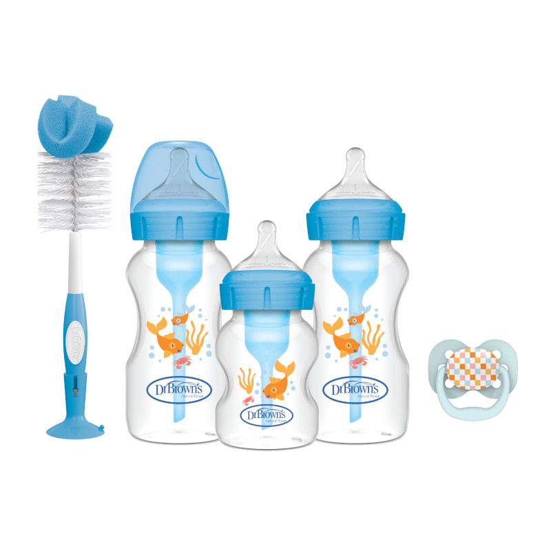 DR.BROWN'S rinkinys naujagimiams plataus kaklelio, plastikinių buteliukų Options+, mėlynas