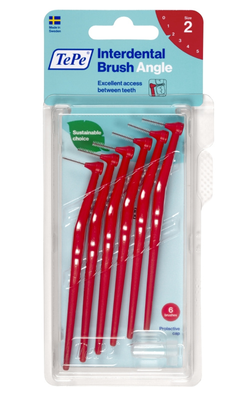 Raudoni tarpdančių šepetėliai TePe Angle 0.5 mm, 6 vnt.
