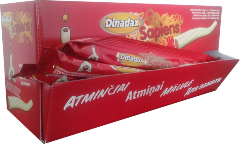Dinadax Sapiens kolos skonio kramtomos lazdelės su cukrais, N50