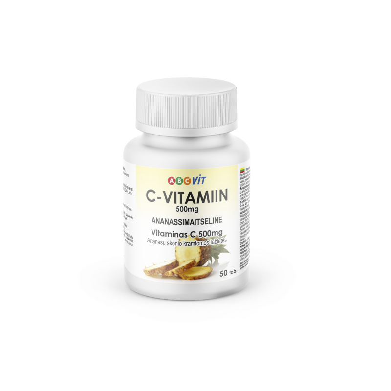 Vitaminas C 500mg tab. N50 (ABC Vit), ananasų skonio