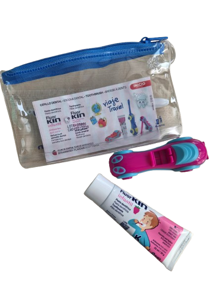Dantų šepetėlis-mašina ir vaikiška KIN dantų pasta (0-6 m.) 25ml
