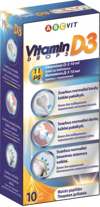 ABC Vit vitaminas D-3 lašiukai su lašintuvu, 10 ml