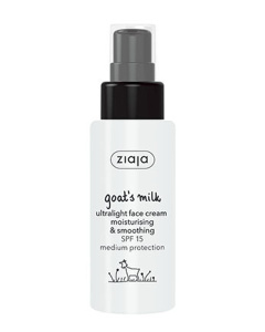ZIAJA, ožkų pieno itin lengvas drėkinantis ir glotninantis veido kremas SPF15, 50 ml