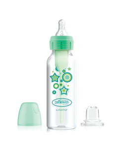 DR.BROWN'S plastikinis buteliukas pereinamasis OPTIONS+ siauru kakleliu, žalias 250ml + silikoninis snapelis