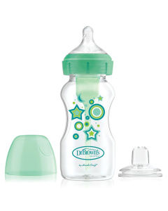 DR.BROWN'S plastikinis, pereinamasis buteliukas OPTIONS+ plačiu kakleliu, žalias 270ml + silikoninis snapelis